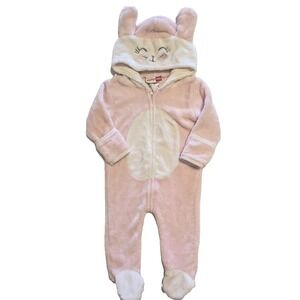 Penelope Mack Baby Girl 6-9 Months Pink‎ Bunny Rabbit Hooded Footed Pajamas